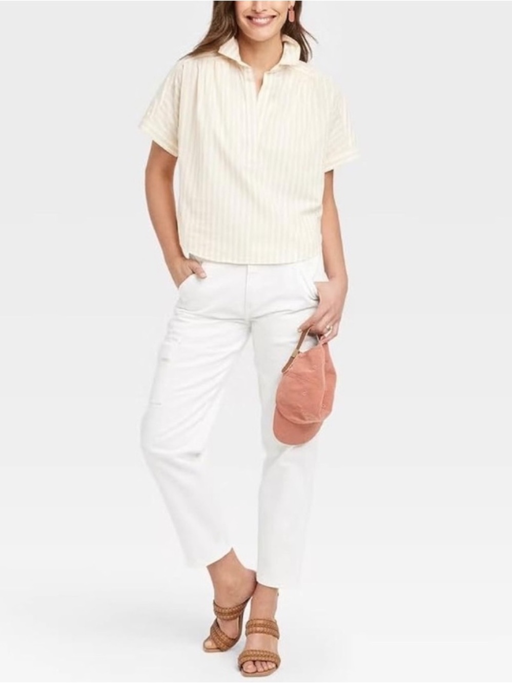 Universal Thread Boyfriend White Cargo Utility Pants, Size 6